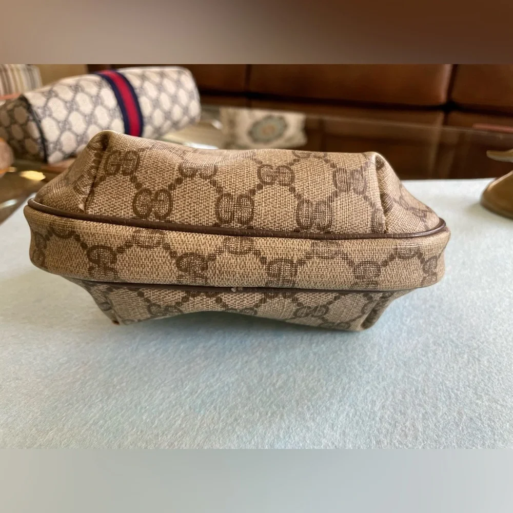 Vintage Gucci Mini Print Cosmetic Case Travel Clutch Brown - Picture 3 of 12